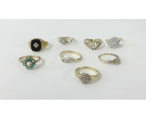 Eight 9ct gold dress rings, approx 18gms.