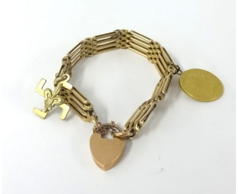 A 9ct gate bracelet set with an Australia one sovereign, Sydney Mint 1868, total weight 31gms.