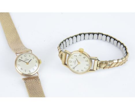 Omega, a ladies 9ct gold bracelet watch, approx 26.50gms together with another ladies Omega wristwatch with expandable bracel