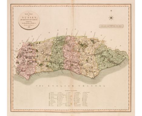 Cary (John). A New Map of Sussex divided into hundreds, exhibiting its roads, rivers, parks &amp;c, 1801 [and] A New map of K