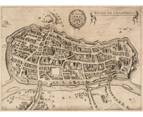 * Champagne. Jansson (Jan), Reims en Champagne, circa 1655, uncoloured engraved town plan, slight staining, 375 x 510 mm, mou