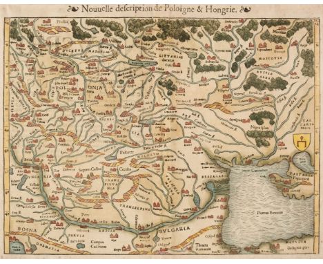 Poland. Munster (Sebastian), Nouvelle description de Poloigne &amp; Hongrie, Basel, circa 1560, hand-coloured woodblock map, 