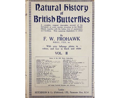 Frohawk (F. W.). Natural History of British Butterflies..., 2 volumes, London: Hutchinson &amp; Co., 1924, 60 colour plates p