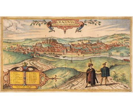 Kracków. Braun (Georg &amp; Hogenberg Franz), Cracovia Minoris Poloniae Metropolis, Cologne, circa 1617, engraved city panora