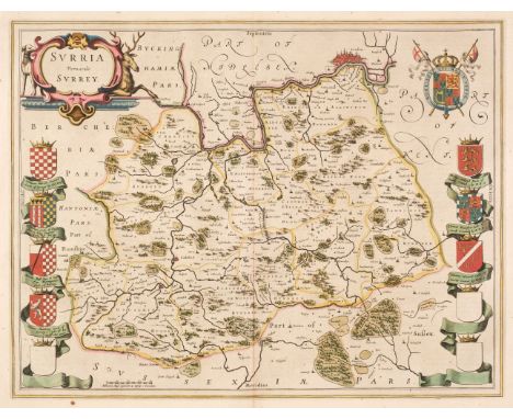 Surrey. Blaeu (Johannes), Surria vernacule Surrey, Amsterdam, circa 1645, engraved map with contemporary hand colouring, 385 