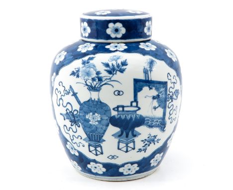 Decorated with flowers and Chinese antiquities, Kangxi mark, 30 cm. tall. 