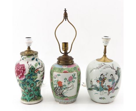 In diverse decors and sizes, converted from vases, tallest lamp is 32 cm., not including lamp fitting.