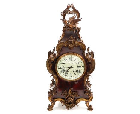 19th century, signed E. Smets Liege, with enamel dial with Roman and Arabic numerals, height 77 cm.