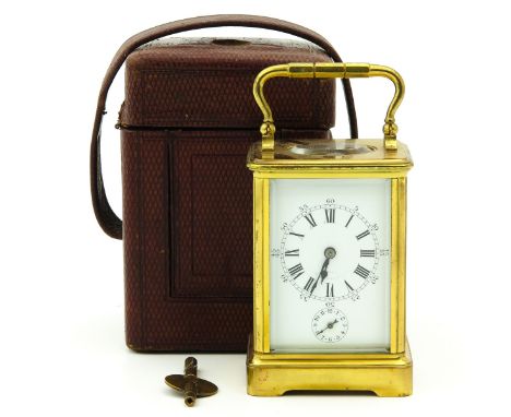 with alarm clock on bell, Corniche case, English anchor escapement, maker A. D., France, ca.1880, height 11 cm., with case.