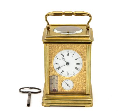 with alarm clock, thermometer and repetition, petite and grand sonnerie, switchable on back patina, Canalee case, Swiss ancho