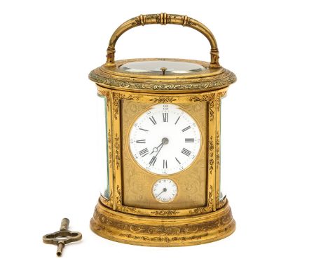 with alarm clock, repetition is grande sonnerie and percussion is petite sonnerie, English anchor escapement, stamped Drocour