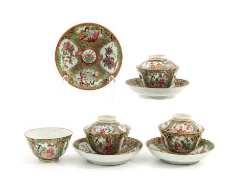Cantonese, including 4 cups, 4 saucers, and 3 covers, saucers are 13 cm. in diameter, hairline.