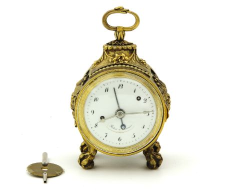 with alarm clock, verge escapement with barrel and snek, maker Robert and Courvoisier, Switzerland, ca.1780, height 12 cm.