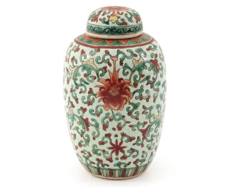 Light green ground with polychrome floral enamels, 20 cm. tall. 