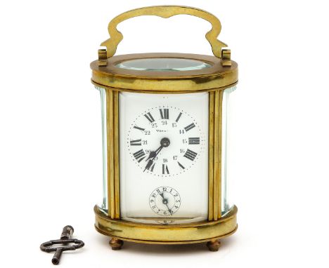 with alarm clock on bell in the base, cylinder escapement, t.a. Duverdrey &amp; Bloquel, France, ca.1900, height 13 cm.