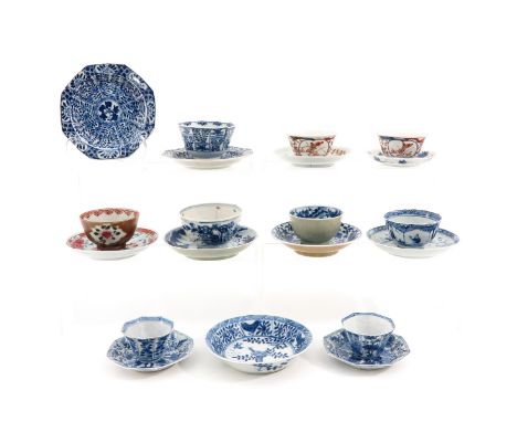 Including blue and white and polychrome decors, including 9 cups and 11 saucers, largest saucer is 13 cm. in diameter, in div