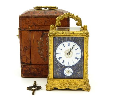 with petite sonnerie on bell, repetition is grande sonnerie, with alarm clock, Swiss anchor escapement, striking mechanism ca