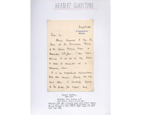 1st Viscount Gladstone - Herbert Gladstone ALS dated 25/5/1883. Politician and First Governor of South Africa. Good condition