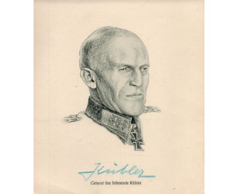 WWII General Ludwig Kubler signed 7x6 sketch drawing print. Ludwig Kubler (2 September 1889 - 18 August 1947) was a German Ge