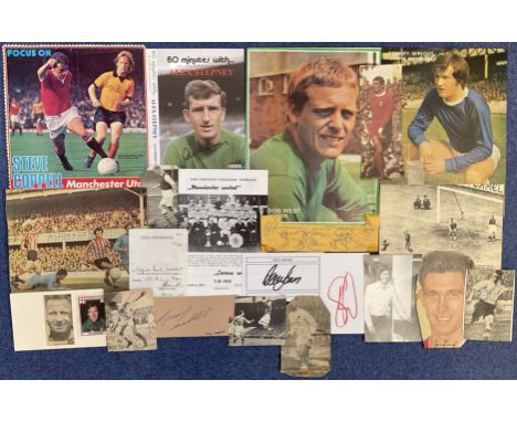 Football Collection Signed and Unsigned Magazine Cuttings Signature Pieces Plus Multi Signed Item, Including Joe Corrigan, Br