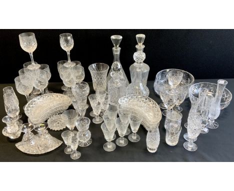 A lead crystal glass decanter;  others;  two set of six wine glasses;  others pairs, vases, bowls etc qty 