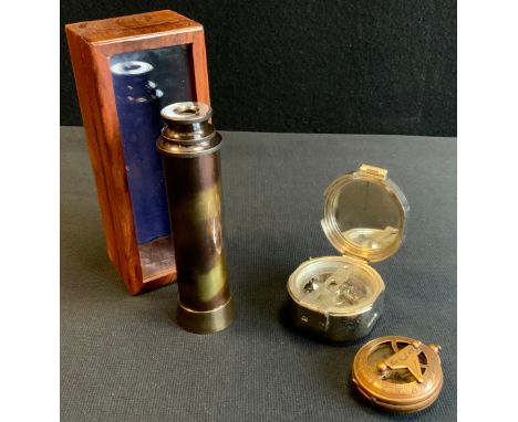 A reproduction Nautical marine compass, other; telescope, cased (3) 