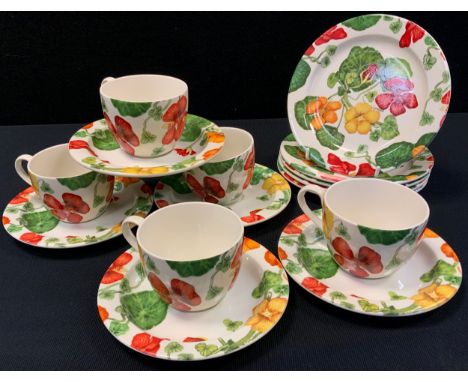 A Poole Pottery Nasturtium pattern tea set, for five, printed mark 