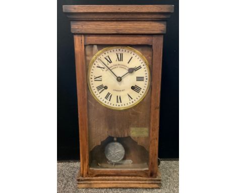A National Time Recorder Co Ltd oak cased wall clock, Aquinas st, Stamford St, London SE1, 72.5cm high, 38cm wide, 20.5cm dee