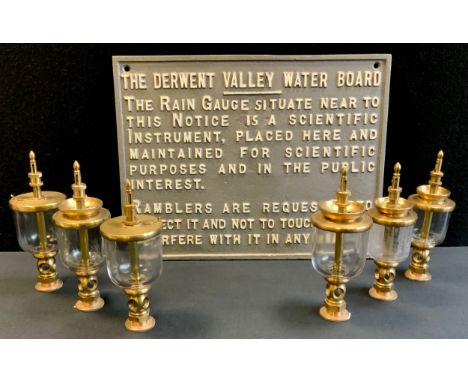 Advertising &amp; Automobila - three pairs of vintage brass and glass total loss engine oil valves, assorted sizes, unmarked;
