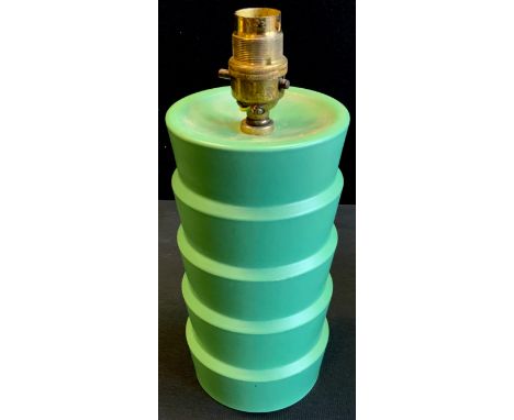 A Keith Murray, for Wedgewood, Matt green Art Deco style ‘Skyscraper’ lamp base, printed, and incised marks, ‘Wedgwood, made 