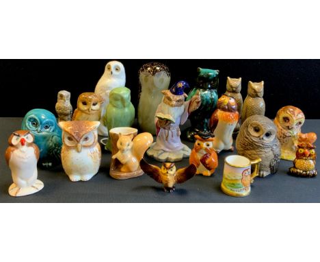 Owls - an early 20th century Candy ware owl possibly Sid Dart, c.1930;  others Poole, Crown Staffordshire, Royal Albert Old M