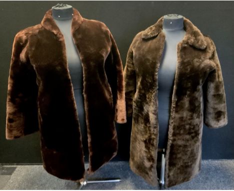A vintage brown sheepskin/fur coat, no tags, possibly a size 8/10, another similar (2) 