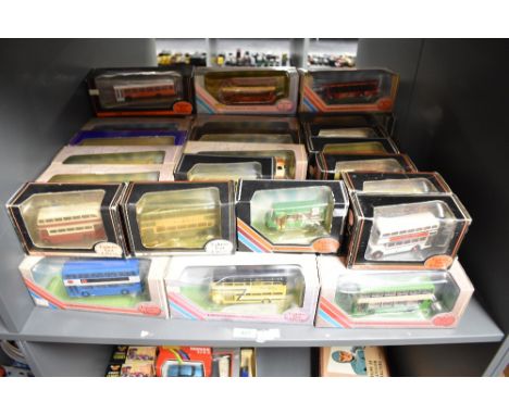 A shelf of EFE 1:76 scale die-cast Buses, all boxed, include Deluxe series, 43 in total