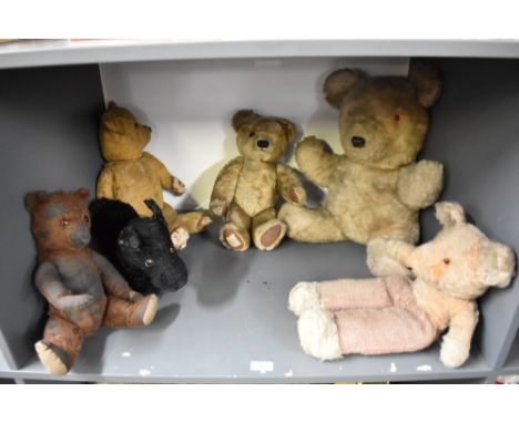 Six vintage Teddy Bears and Soft Toys, Chad Valley straw filled Bear having plastic eye, stitched nose and mouth, jointed bod