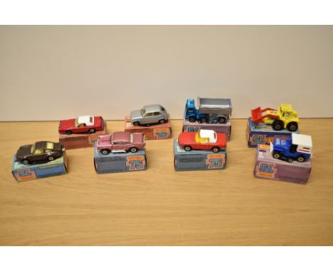 Eight 1974-82 Matchbox die-casts, No3 Porsche Turbo, No4 57 Chevy, No5 US Mail, No6 Mercedes Tourer, No21 Renault 5TL, No28 L