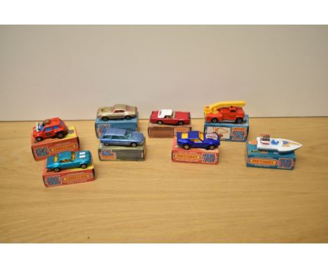 Eight 1974-82 Matchbox die-casts, No4 Pontiac Firebird, No5 Seafire, No10 Piston Popper, No12 Citroen CX, No13 Snorkel Fire E