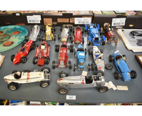 Thirteen 1:18 and similar scale Revival and similar die-casts, vintage Racing Cars including Ferrai, Bugatti, Mercedes etc al