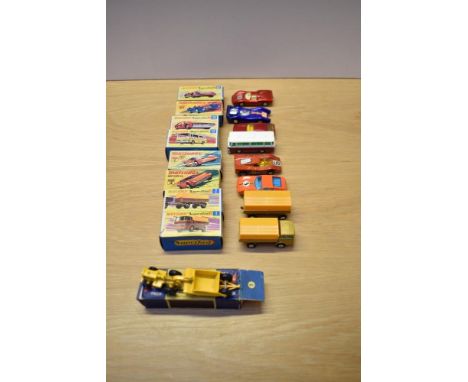 A collection of Matchbox die-casts, 1957-62 Matchbox Moko Lesney No1 Major Pack, Caterpillar Earthmover, 1970-73 No 1 Mercede