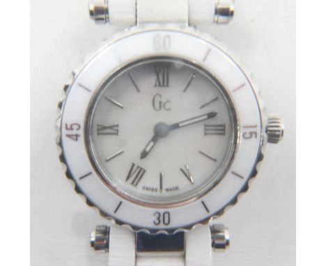 GC GUESS COLLECTION: ladies white ceramic watch, model X7007L1S, working at lotting up. UK P&amp;P Group 1 (£16+VAT for the f