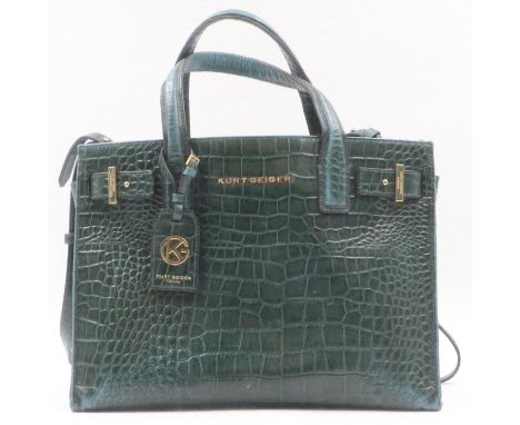 Kurt Geiger small tote/handbag, green and crocodile style. UK P&amp;P Group 1 (£16+VAT for the first lot and £2+VAT for subse