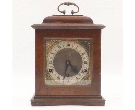Mahogany based Perivale Westminster chiming bracket clock with key and pendulum. H: 29cm. UK P&amp;P Group 3. (£30 plus VAT f