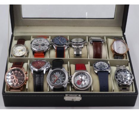 Presentation case of twelve gents wristwatches. UK P&amp;P Group 2 (£20+VAT for the first lot and £4+VAT for subsequent lots)