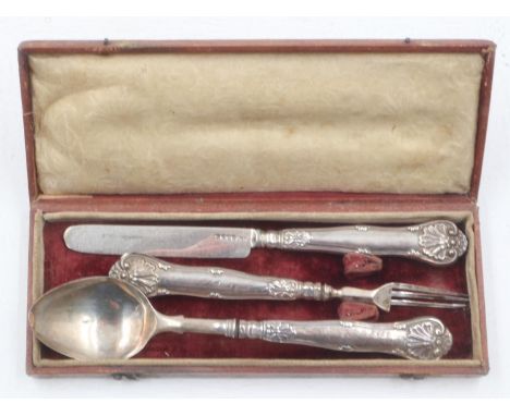 Cased hallmarked silver child's christening set, one fork tine missing, 60g. UK P&amp;P Group 1 (£16+VAT for the first lot an