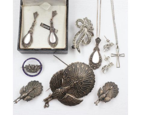 Mixed silver jewellery including Siam and marcasite set examples. UK P&amp;P Group 1 (£16+VAT for the first lot and £2+VAT fo