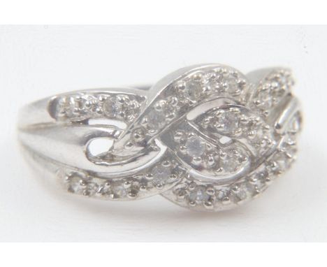 14ct white gold multi stone set ring, size S, 5.8g. UK P&amp;P Group 0 (£6+VAT for the first lot and £1+VAT for subsequent lo