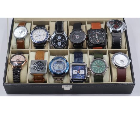 Presentation case of twelve gents wristwatches. UK P&amp;P Group 2 (£20+VAT for the first lot and £4+VAT for subsequent lots)