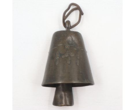 Early Tibetan bronze temple style bell, overall H; 23cm. UK P&amp;P Group 2 (£20+VAT for the first lot and £4+VAT for subsequ