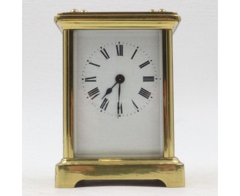Brass carriage clock with key, working at lotting. UK P&amp;P Group 2 (£20+VAT for the first lot and £4+VAT for subsequent lo