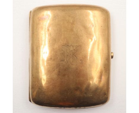9ct gold cigarette case, 64.9g. UK P&amp;P Group 1 (£16+VAT for the first lot and £2+VAT for subsequent lots)