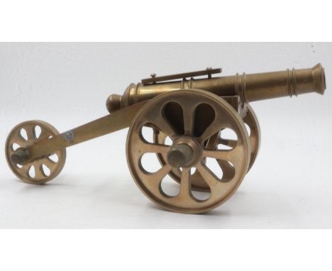 Ornamental hand made brass cannon, approximately 6kg. UK P&amp;P Group 3 (£30+VAT for the first lot and £8+VAT for subsequent